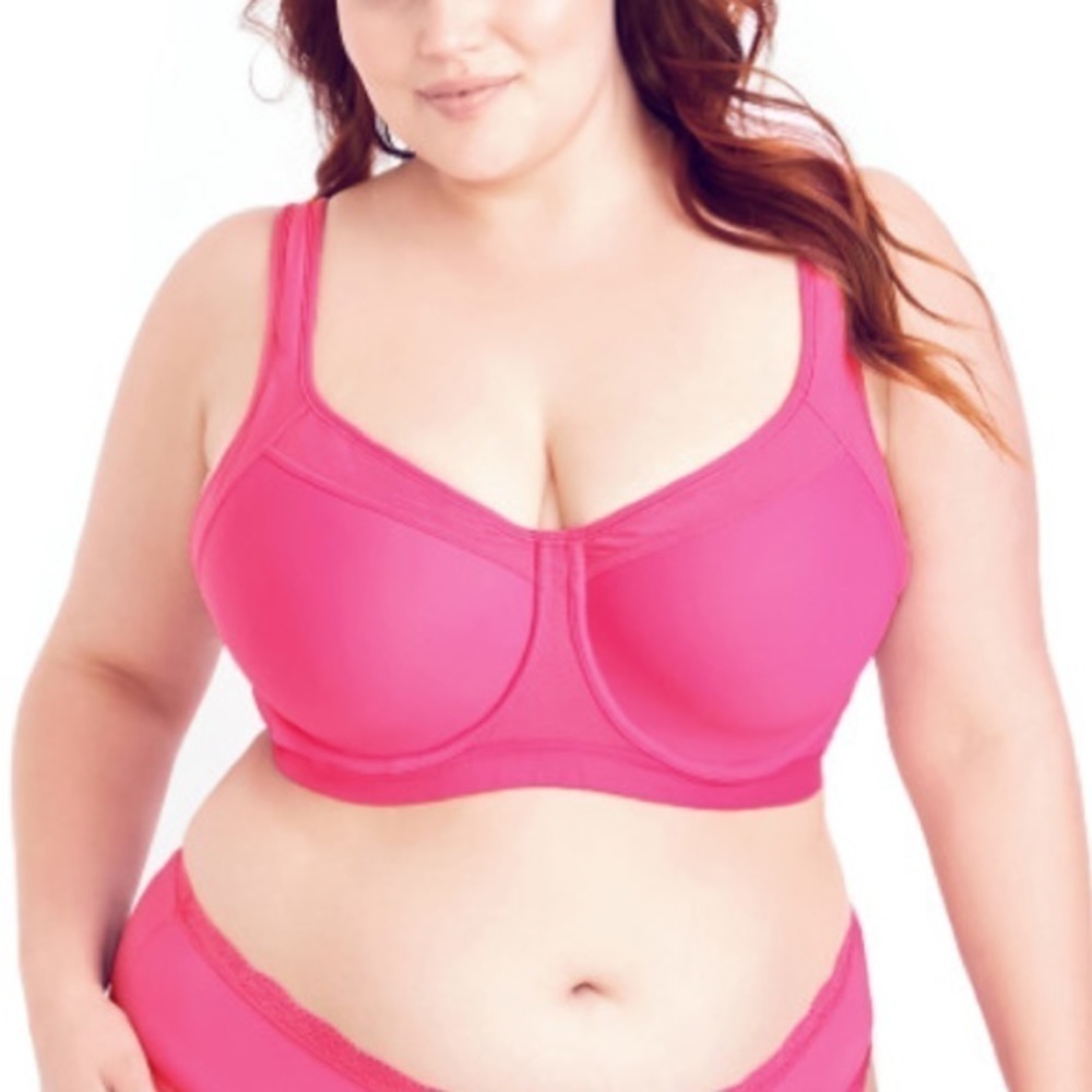 HIPS & CURVES Sports Bra D & E Cup Pink Underwire Convertible Straps TD05.4